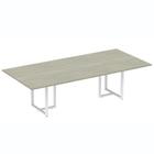 Mesa de Reunião Retangular 260 x 120 cm Pé Tubular PE25 em MDP Cor Noce Naturalle Base Branca