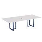 Mesa de Reunião Retangular com Power Box Tubular P25 Pandin 2,0 M Branco e Azul Del Rey