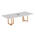 Mesa de Reunião Retangular com Power Box Tubular P25 Pandin 2,0 M Branco e Laranja