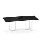 Mesa de Reunião Retangular com Power Box Tubular P25 Pandin 2,0 M Preto e Branco