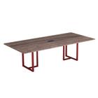 Mesa de Reunião Retangular com Power Box Tubular P25 Pandin 2,6 M Walnut e Vermelho