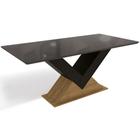 Mesa de Sala Jantar Amora + Tampo Madeirado c/ Vidro 160x90cm Freijó/Preto Fosco - Kappesberg