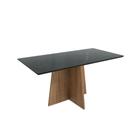 Mesa de Sala Jantar Lótus c/ Tampo Madeirado c/ Vidro 90x180cm Nogueira/Preto fosco/Vidro preto - Kappesberg