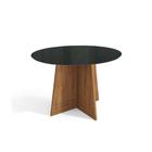 Mesa de Sala Jantar Lótus + Tampo Madeirado c/ Vidro 105x105cm Freijó/Preto Fosco - Kappesberg