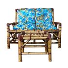 Mesa E Namoradeira De Bambu Confortável 2 Lugares Floral Azul