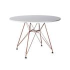 Mesa Eiffel Redonda 110cm Tampo De Madeira Branco Com Base De Ferro Cobre - House Design