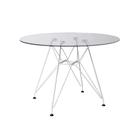 Mesa Eiffel Redonda 110cm Tampo de Vidro com Base de Ferro Branco