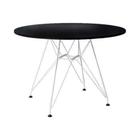 Mesa Eiffel Redonda 90cm Tampo De Madeira Preto Com Base De Ferro Branco