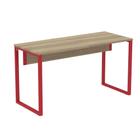 Mesa Escritório P25 TUB Pandin 120 cm (larg) Tampo MDP Noce Naturalle Pé Aço Tubular Vermelho