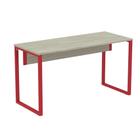 Mesa Escritório P25 TUB Pandin 120 cm (larg) Tampo MDP Nogueira Casablanca Pé Aço Tubular Vermelho