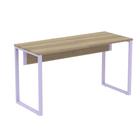 Mesa Escritório P25 TUB Pandin 150 cm (Larg) Tampo MDP Noce Naturalle Pé Aço Tubular Azul Dali