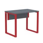 Mesa Escritório P25 TUB Pandin 90 cm (Larg) Tampo MDP Grafito Pé Aço Tubular Vermelho