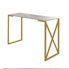 Mesa Escrivaninha 90cm Bex Home Office Industrial Consultório Ferro Dourado MDF Marmorizado Cinza - Ahz Móveis