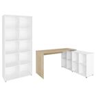 Mesa Escrivaninha em L Eron e Estante Livreiro 90x187cm Lean A06 Branco/Carvalho - Mpozenato