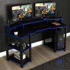 Mesa Escrivaninha Gamer com Gancho para Headset - Preto/Azul