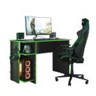 Mesa Gamer 2 Prateleiras Preto Fosco/Verde - Qmovi