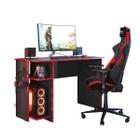 Mesa Gamer 2 Prateleiras Preto Fosco/Vermelho - Qmovi