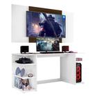 Mesa Gamer Escrivaninha com Painel TV 55" Guilda Multimóveis Branco/Madeirado