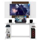 Mesa Gamer Escrivaninha com Painel TV 65" Guilda Multimóveis Branco/Madeirado