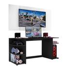 Mesa Gamer Escrivaninha com Painel TV 65" Guilda Multimóveis Preto/Branco