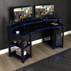 Mesa Gamer Escrivaninha Para Computador Home Office 3 Prateleiras Espaço CPU Quarto Preto e Azul