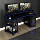 Mesa Gamer Escrivaninha Para Computador Home Office 3 Prateleiras Espaço CPU Quarto Preto e Azul