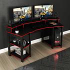Mesa Gamer Escrivaninha Para Computador Home Office 3 Prateleiras Espaço CPU Quarto Preto e Vermelho - Tecno Mobili