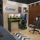 Mesa Gamer Escrivaninha Para PC Computador Home Office CPU Quarto Jogos Estudos MDF Preto Verde