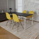 Mesa Industrial Base Ferro Branco 137x90 Tampo Preto 4 Cadeiras Eiffel Madeira Assento Amarelo