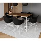 Mesa Industrial Jantar Amêndoa 137x90cm Base V com 6 Poltronas Eames Eiffel Pretas Ferro Branco