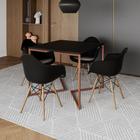 Mesa Industrial Jantar Preta Quadrada 90cm Base Cobre V com 4 Poltronas Pretas Eames Eiffel Madeira