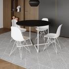 Mesa Industrial Jantar Redonda Preta 110cm Base V com 4 Cadeiras Eames Brancas Ferro Branco