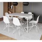 Mesa Industrial Jantar Retangular 137x90cm Branca Base V com 6 Cadeiras Eames Eiffel Brancas Ferro B