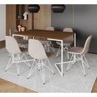 Mesa Industrial Retangular Amêndoa Base V 137x90cm 6 Cadeiras Estofadas Eames Nude Claro Aço Branco