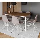 Mesa Industrial Retangular Amêndoa Base V 137x90cm 6 Cadeiras Estofadas Eames Nude Médio Aço Branco