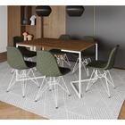 Mesa Industrial Retangular Amêndoa Base V 137x90cm 6 Cadeiras Estofadas Eames Verdes Aço Branco