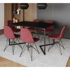 Mesa Industrial Retangular Base V 137x90cm Preta C/ 6 Cadeiras Estofadas Eames Vermelhas Aço Preto