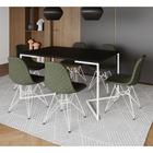 Mesa Industrial Retangular Preta Base V 137x90cm C/ 6 Cadeiras Estofadas Verdes Eiffel Aço Branco