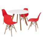 Mesa Inês 100cm Branca + 4 Cadeiras Eames Eiffel - Vermelha