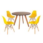 Mesa Inês 100cm Preta + 4 Cadeiras Eames Eiffel - Amarela