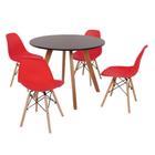 Mesa Inês 100cm Preta + 4 Cadeiras Eames Eiffel - Vermelha