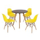 Mesa Inês 80cm Preta + 4 Cadeiras Eames Eiffel - Amarela