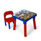 Mesa infantil c/tampa removível e divisória+cadeira dinossauros monte líbano