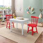 Mesa Infantil com 2 cadeiras Mariah Madeira Maciça e Laca Casatema Branco/Vermelho