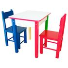 Mesa Infantil de Madeira Colorida Com 2 Cadeira Para Criança