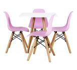 Mesa Infantil quadrada 50cm branca com pés de madeira + 4 cadeiras