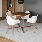 Mesa Jantar Industrial Amêndoa 90cm Quadrada Base Cobre V com 4 Poltronas Eames Eiffel Brancas Pés C