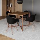 Mesa Jantar Industrial Amêndoa 90cm Quadrada Base Cobre V com 4 Poltronas Eames Eiffel Pretas Pés Co