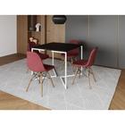 Mesa Jantar Industrial Base V Ferro Branco 90cm Quadrada Preta 4 Cadeira Madeira Estofada Vermelho