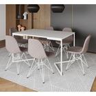 Mesa Jantar Industrial Branca Base V 137x90cm C/ 6 Cadeiras Estofadas Nude Médio Eiffel Aço Branco
